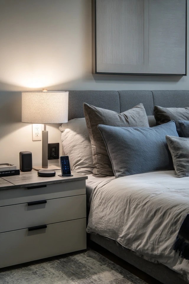 Voice-controlled lighting with wireless charging stations