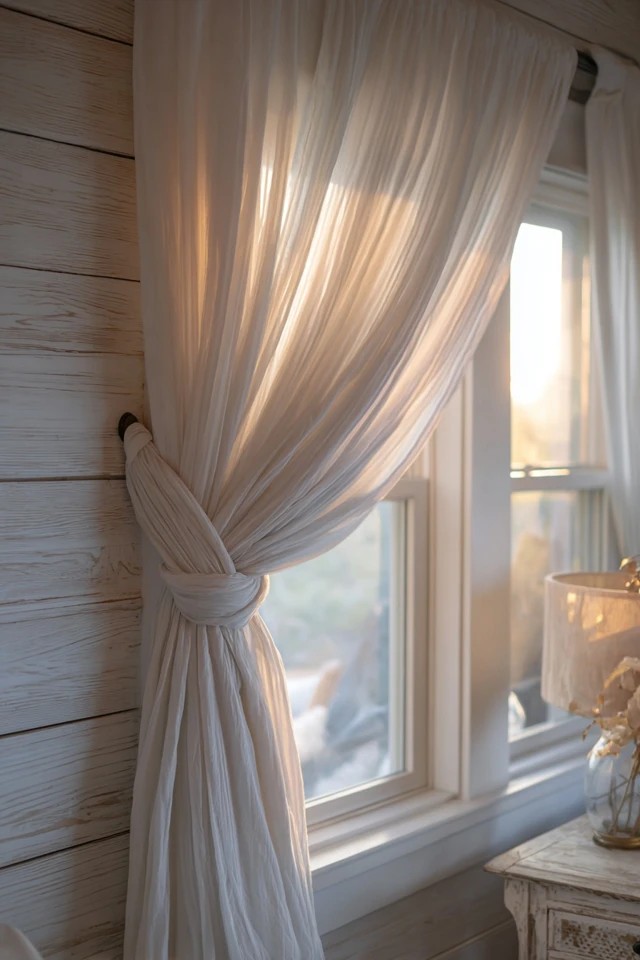 Fabric ties knotted on wrought iron rod