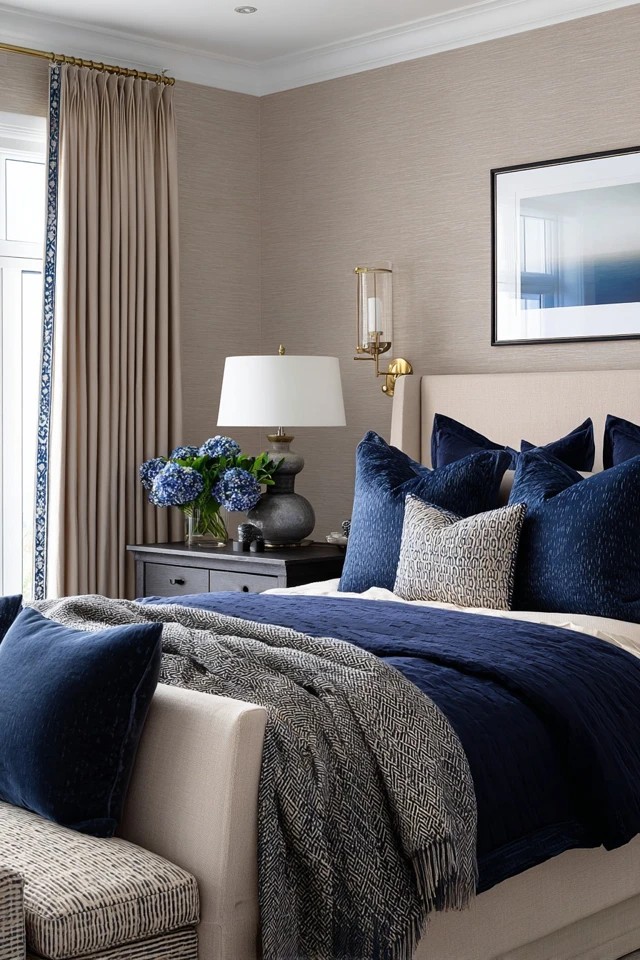 Beige walls with dark wood and gold accents