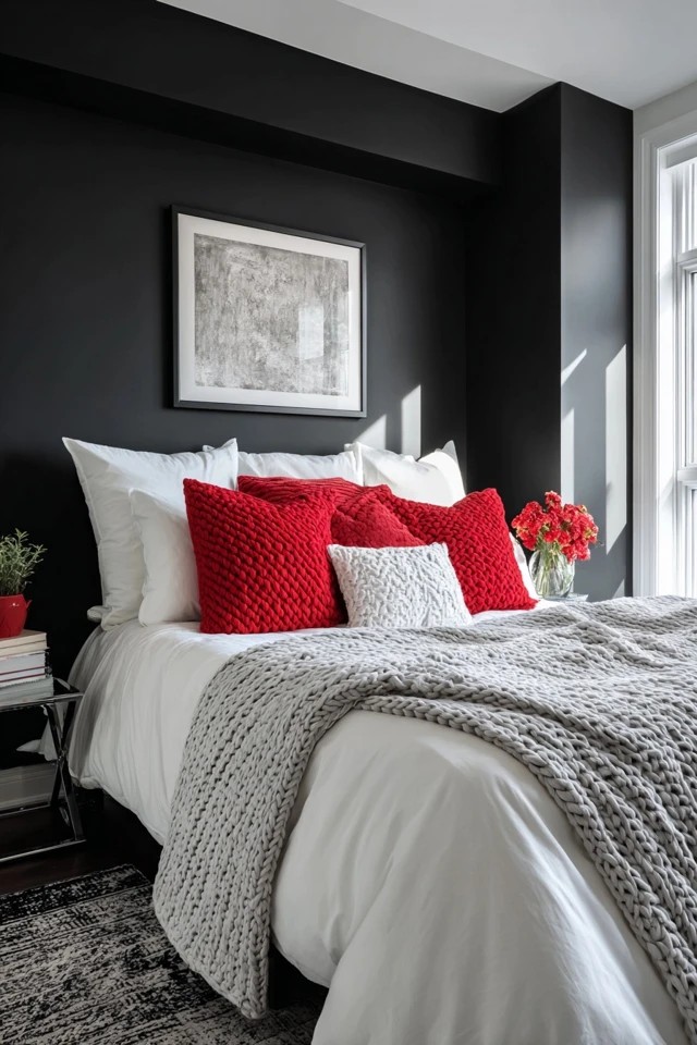 Chocolate brown walls with ivory linens and burnt orange