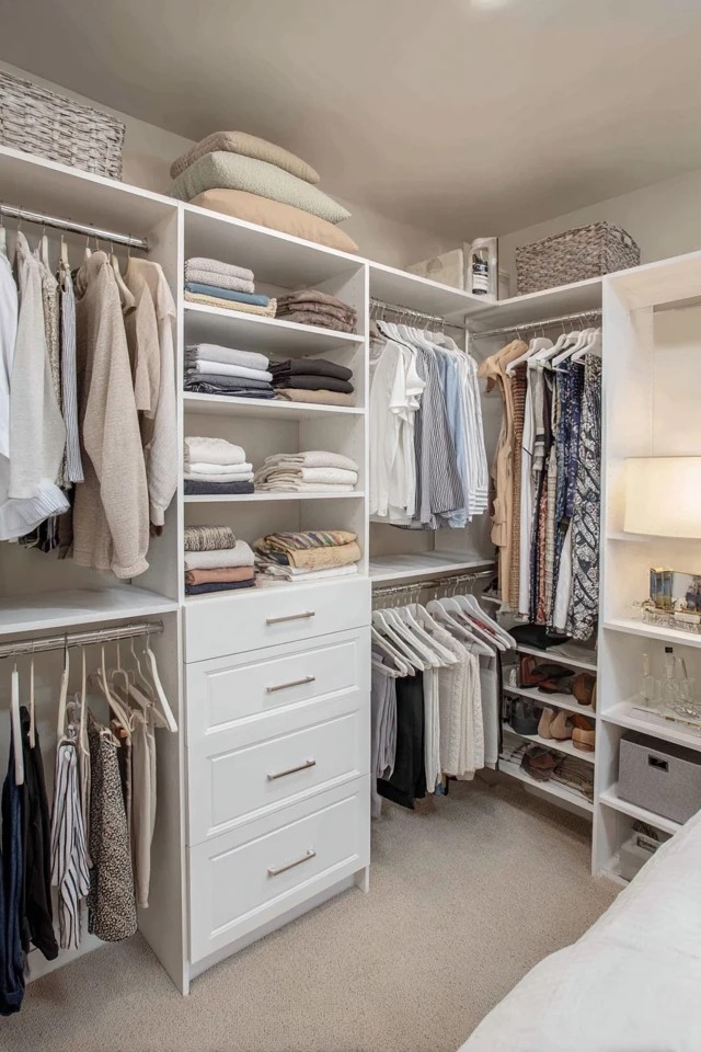 Tall headboard with built-in cubbies and drawers