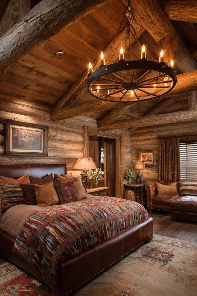 Black iron bed with brick and reclaimed wood