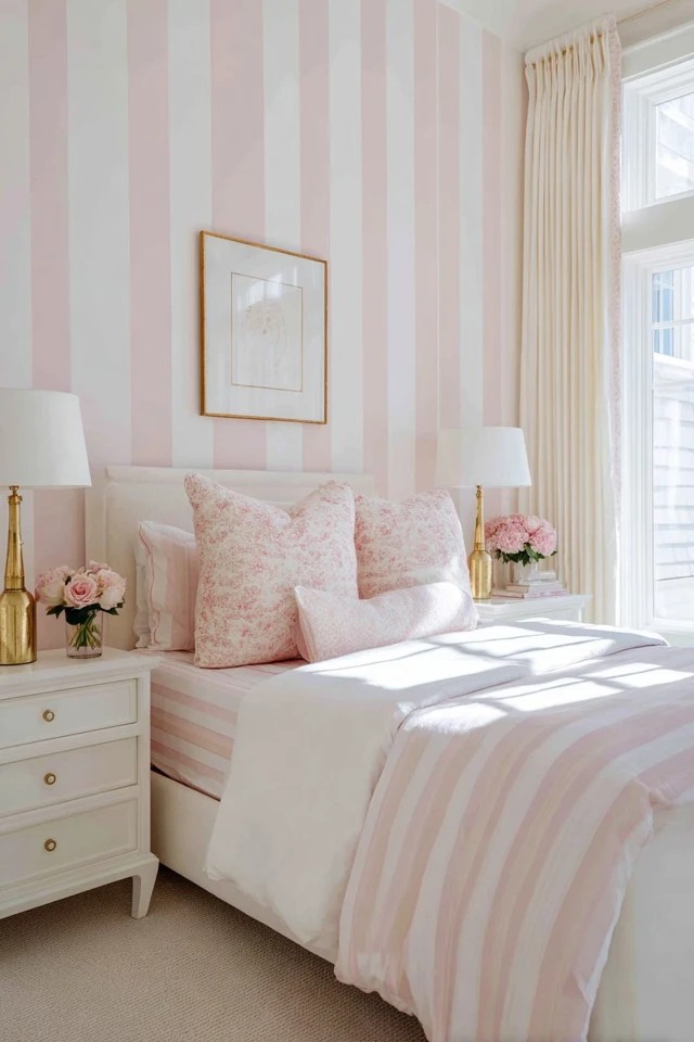 Vertical stripes in soft pink and white