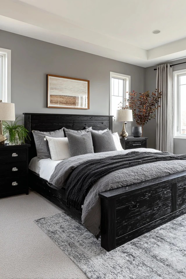 Horizontal wood planks painted matte black
