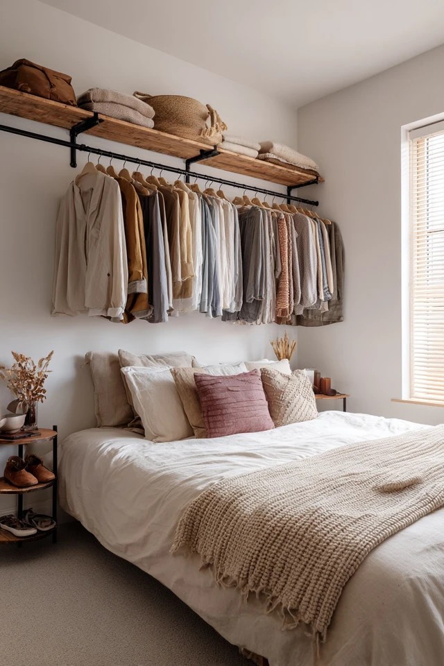 White wooden bench with wicker baskets sliding beneath