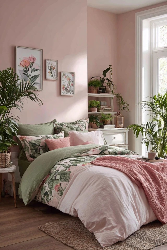 Soft pink ceiling with white walls