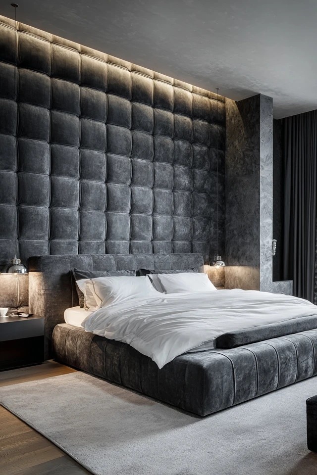 Rich brown walls with cream bedding and brass