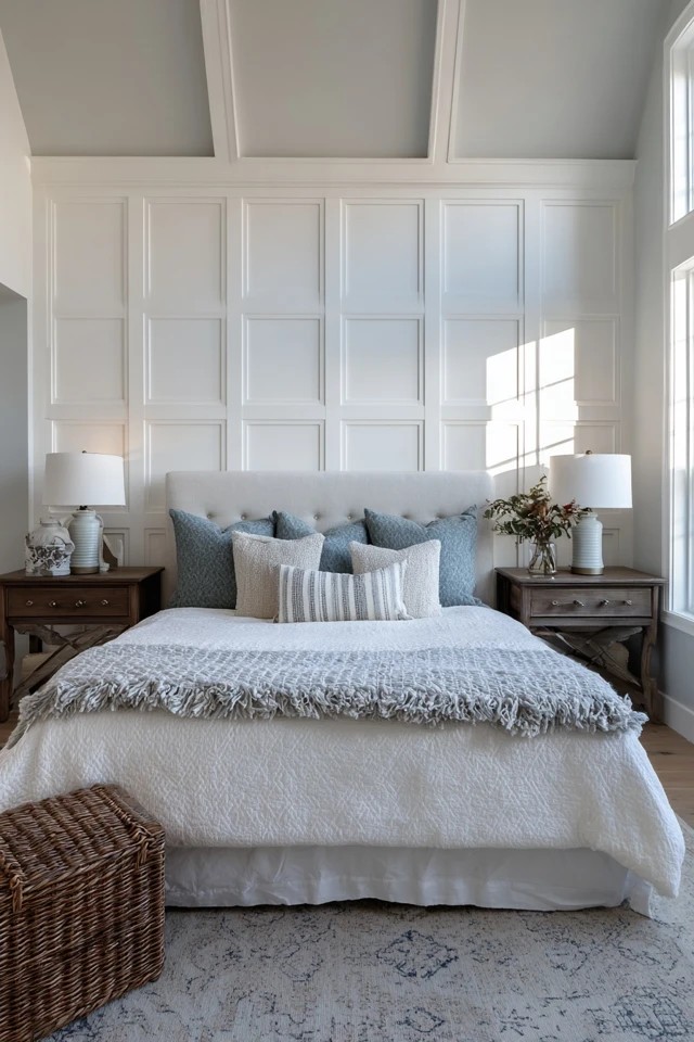 Floor-to-ceiling fabric panels with tufting