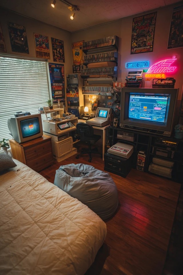 Vintage console collection with CRT TV