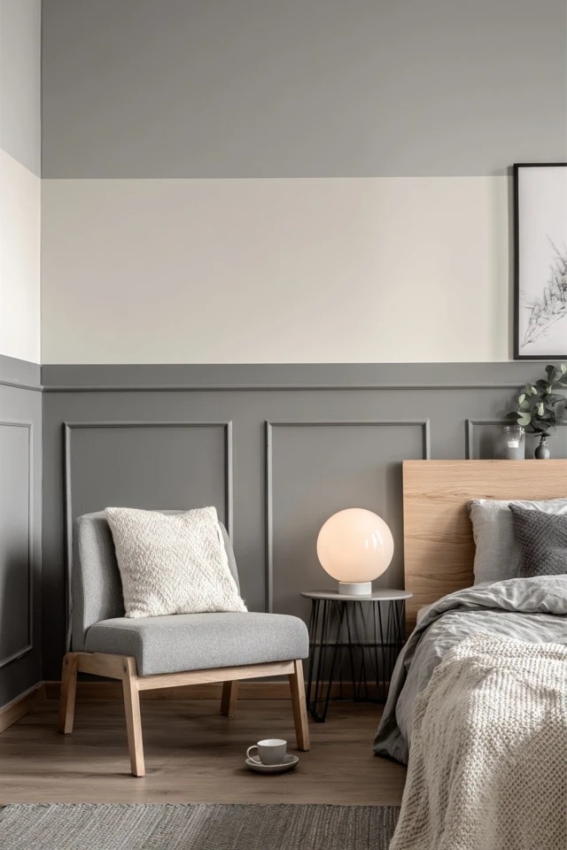 Horizontal color division with dark lower and white upper