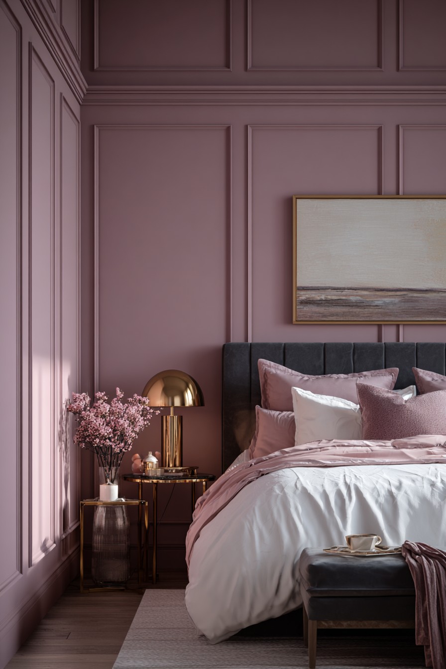 Complex mauve with charcoal grey and gold