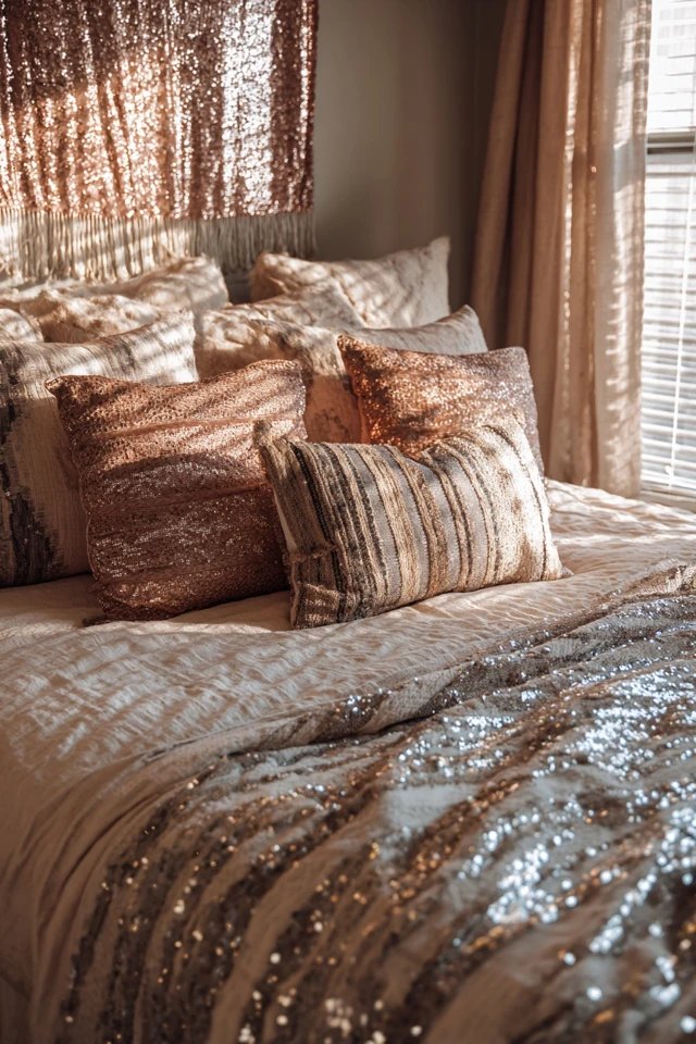 Traditional Moroccan blanket with sequin embellishment
