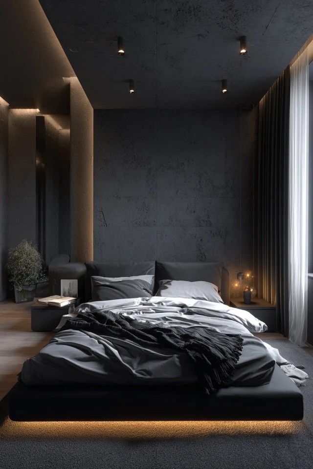 Soft black throughout with minimal white bedding