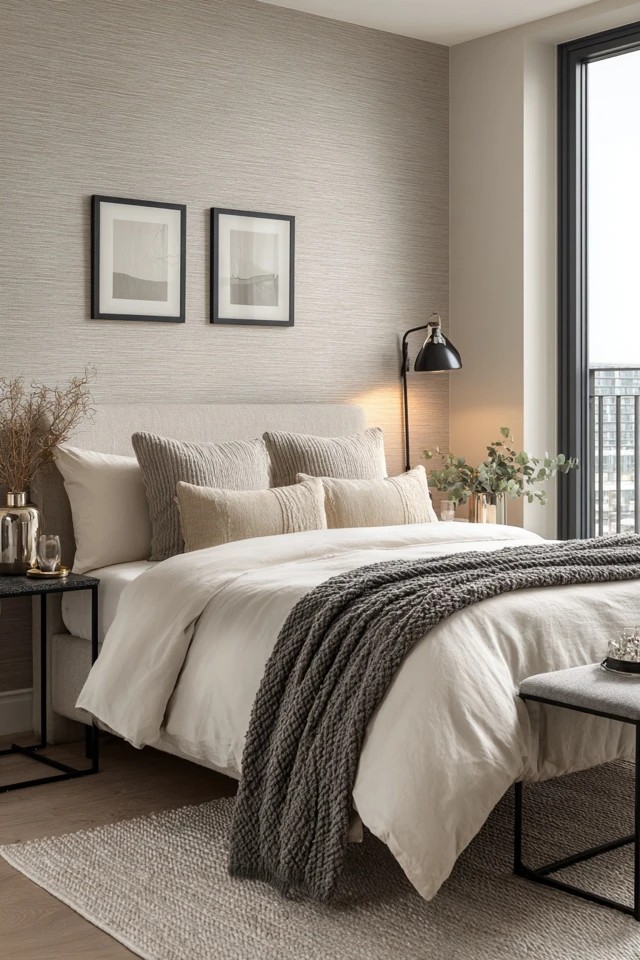 Framed botanical prints in beige tones