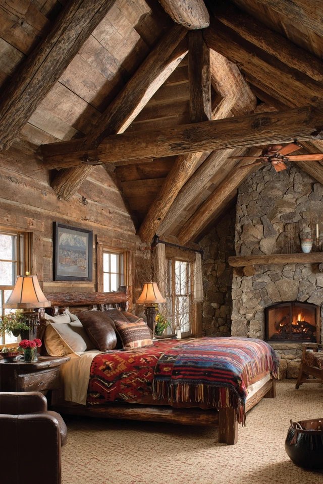 Timber beams with visible adze marks overhead