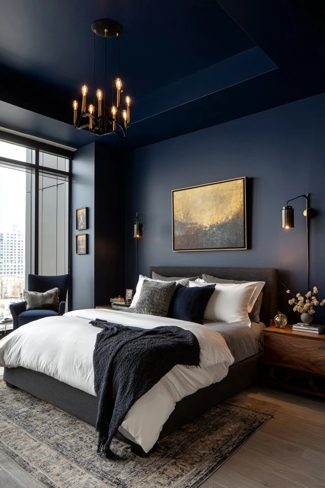 Dark blue overhead with slightly lighter grey walls