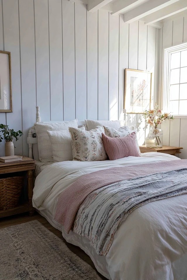 Narrow wood planks installed vertically in soft white
