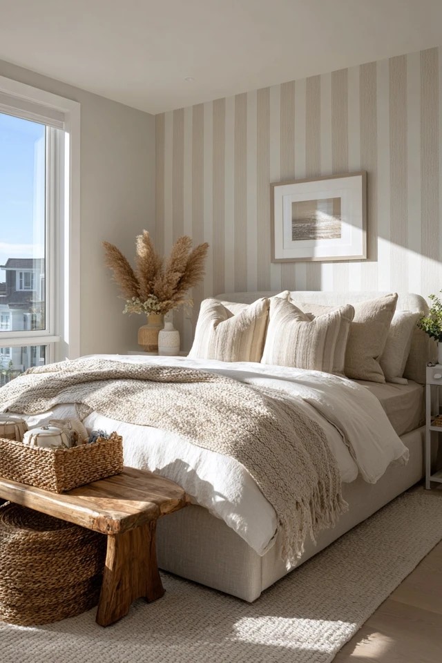 Yellow-toned honey beige with dark wood