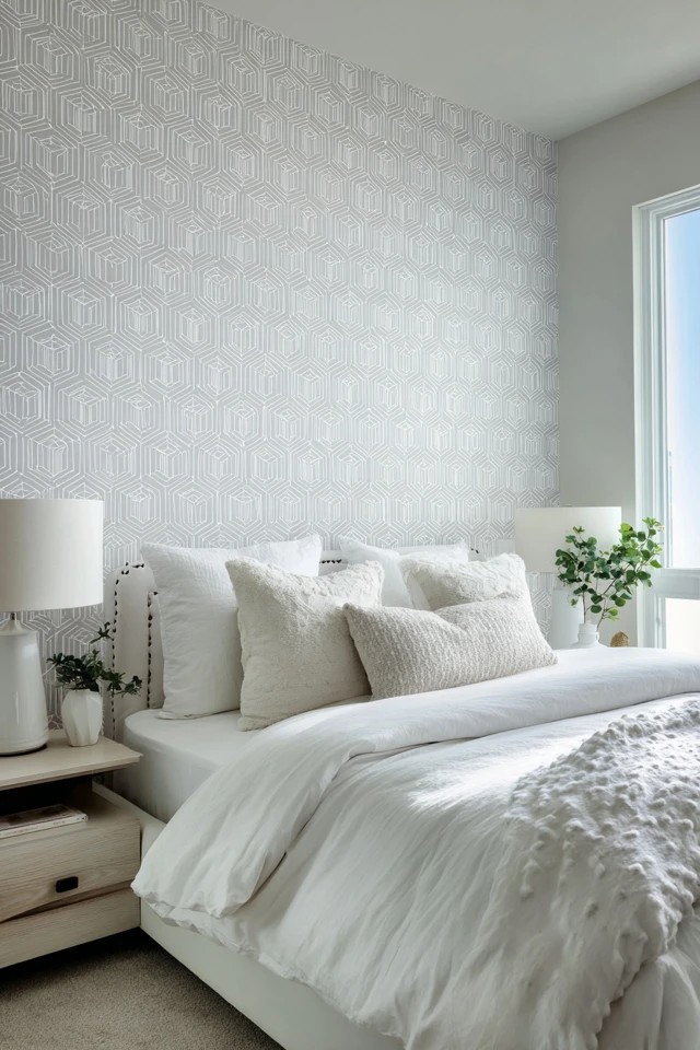 Bold geometric shapes in grey and white