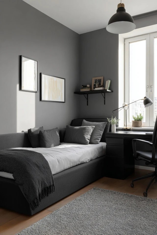 Framed jerseys with trophy shelf and team pennants