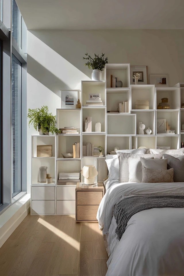 Stackable cube units forming geometric storage wall