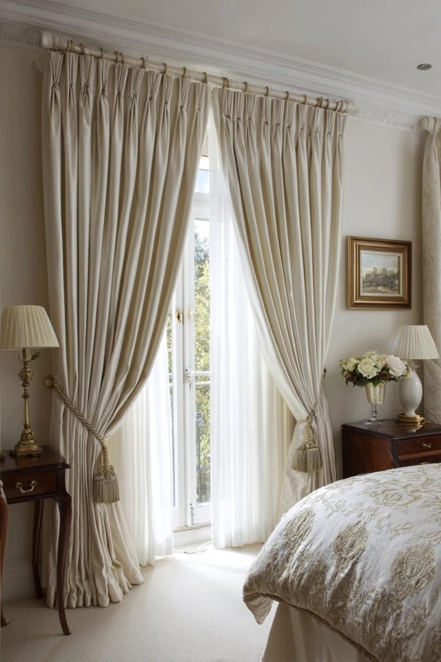 Tailored pleats in luxurious silk with finials