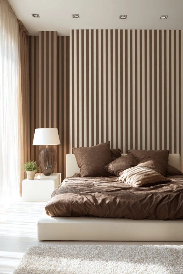 Floor-to-ceiling chocolate velvet panels with gold accents