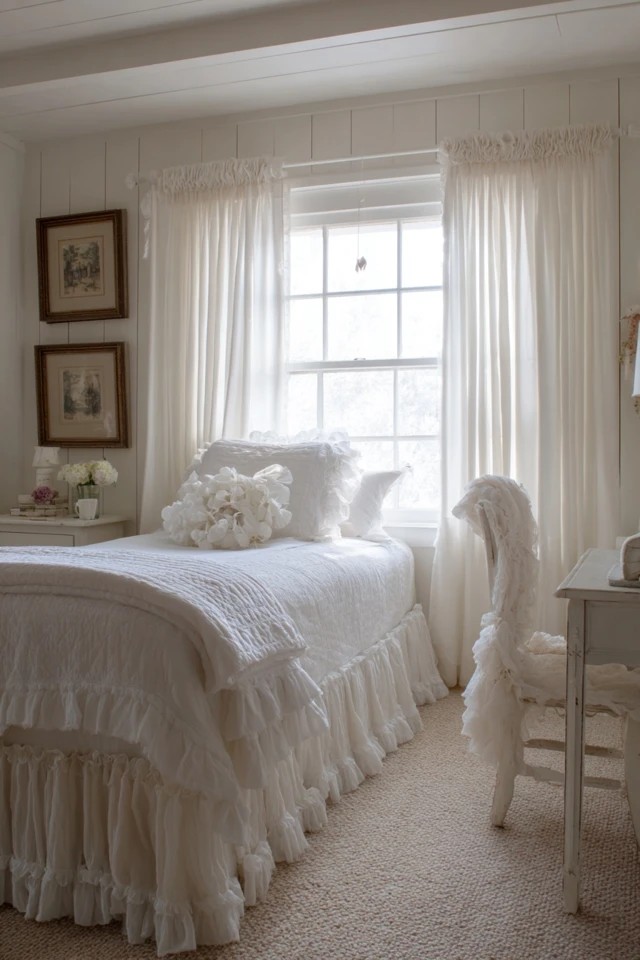 White cotton panels covering bottom half with ruffles