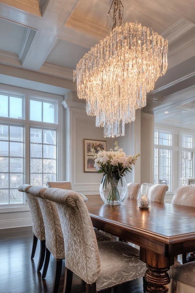 Multi-tiered chandelier with cascading crystals