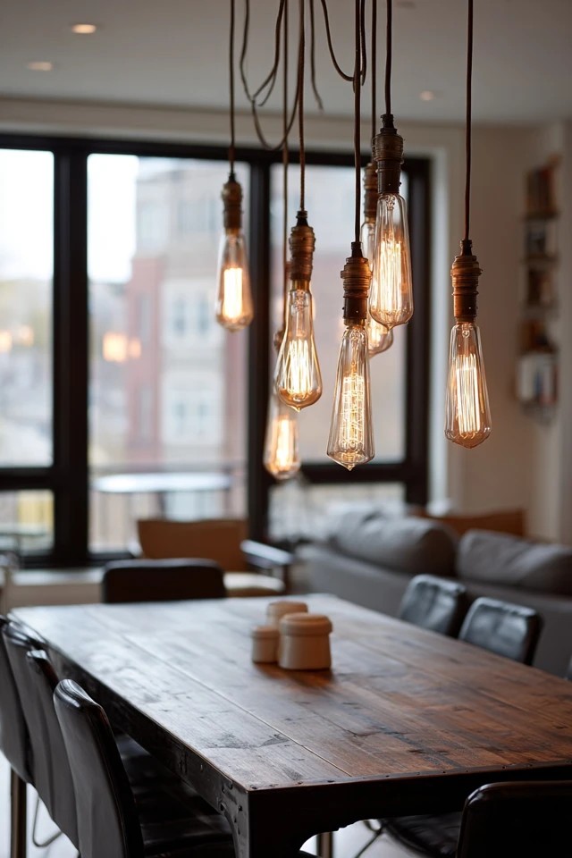 Chandelier with candelabra bulbs in metal frame
