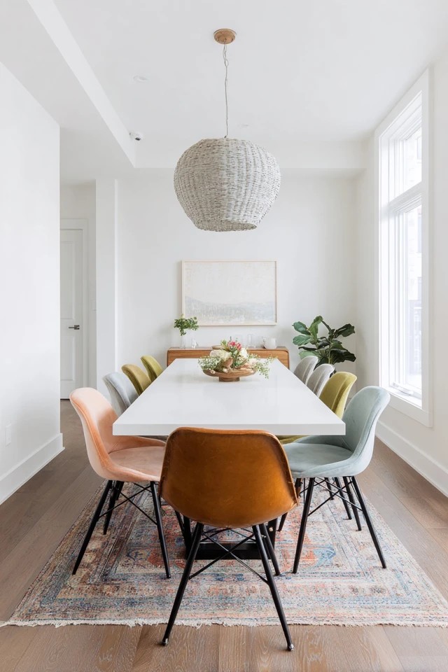 Marble top table with geometric metal legs