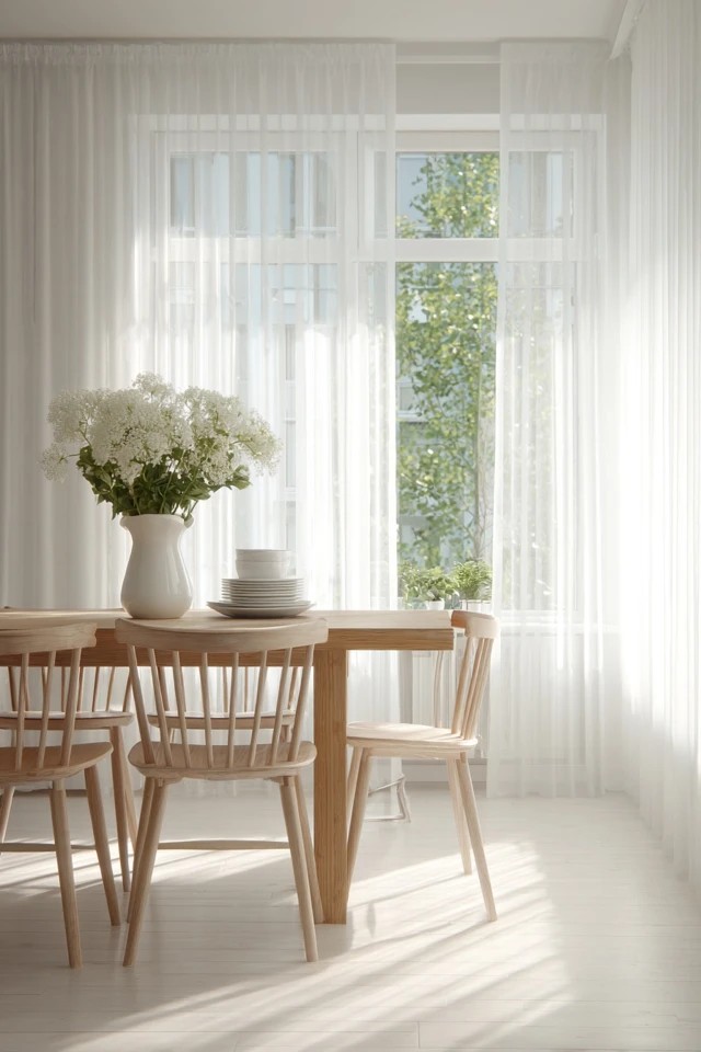 Simple sheer panels in pure white