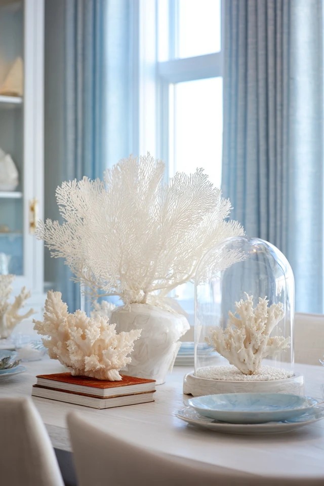 White or natural coral pieces under glass dome