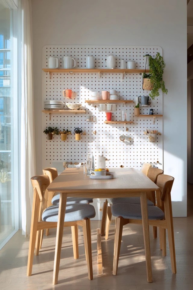 Vintage wardrobe converted to dining storage