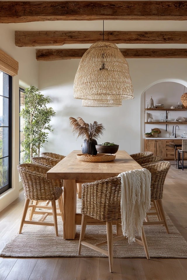 Pendant with handwoven natural fiber