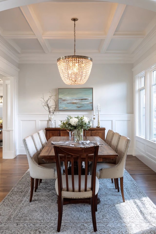 Fixture with short drop creating chandelier presence