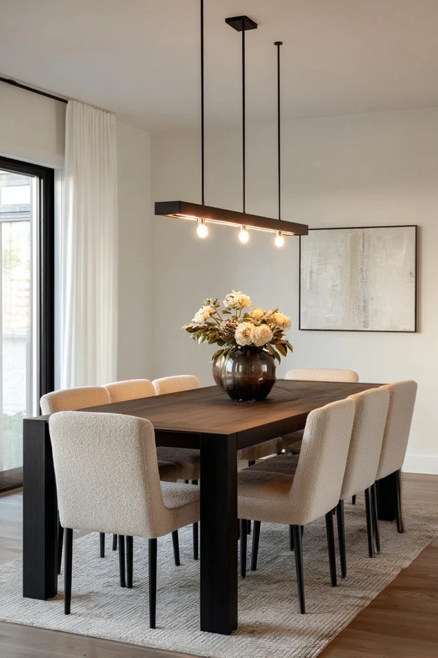 Horizontal pendant in black metal or brass