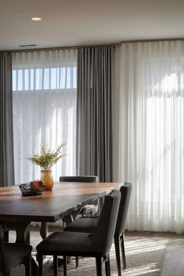 Double-rod system with sheer and heavy drapes