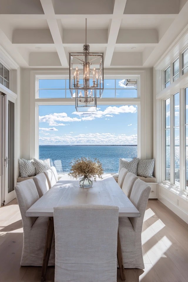 White painted table combined with natural wood elements
