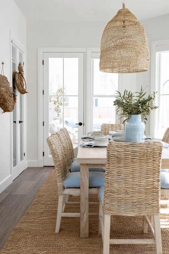 Rattan or seagrass chairs with natural finish