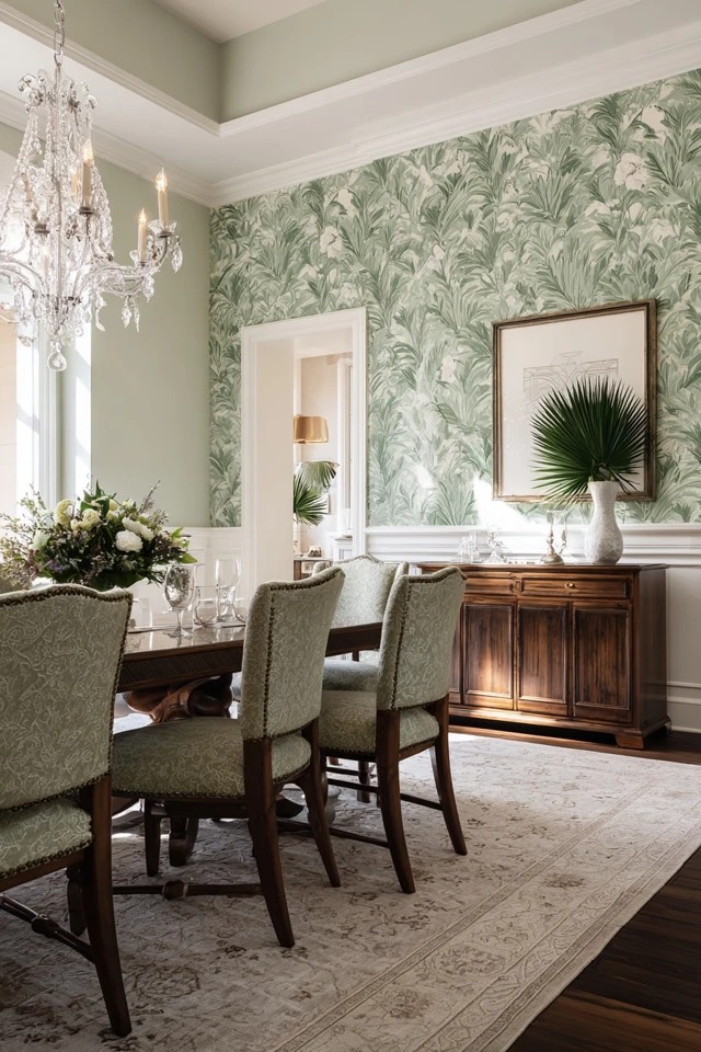 Wallpaper with large-scale leaf print