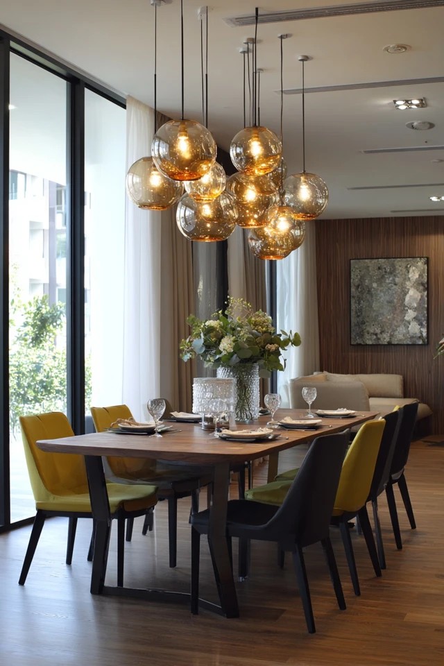 Three to five pendant lights at varied heights