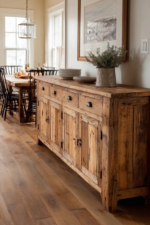 Weathered wood sideboard with visible grain