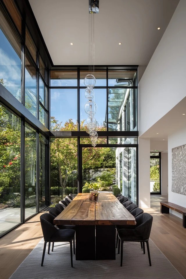 Expansive glass walls flooding room with natural light