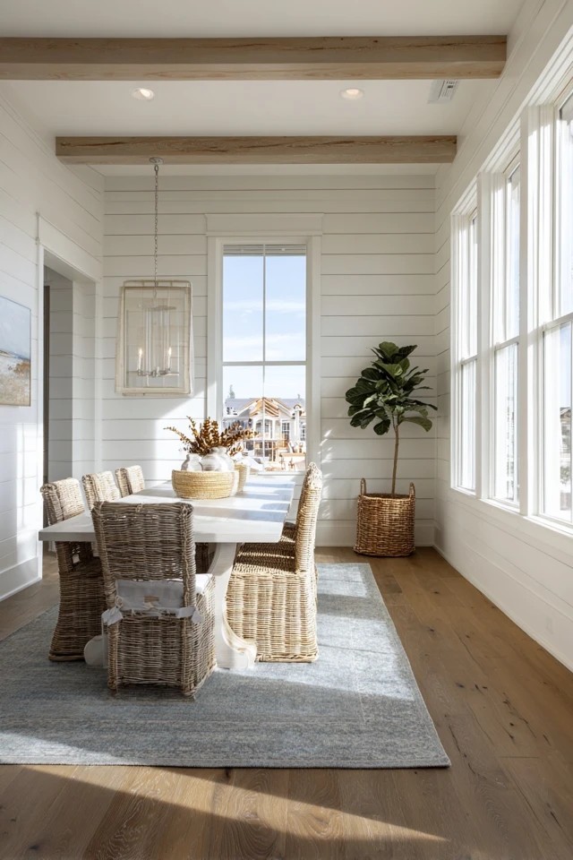 Horizontal wood planks painted soft white