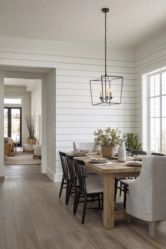 Horizontal wood planks painted white