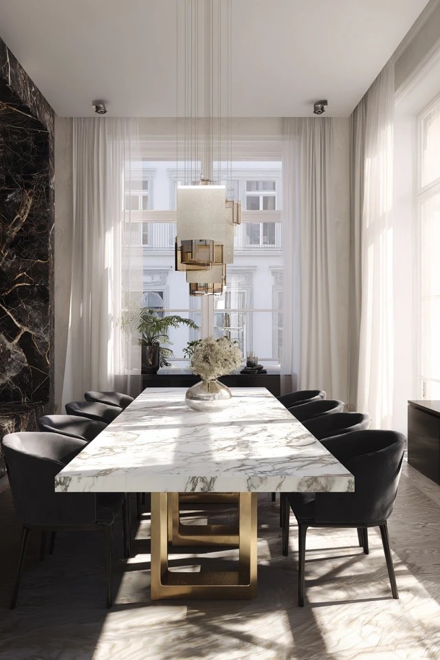 Natural-edge table with clear ghost chairs