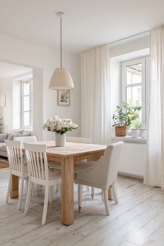 Table with hinged leaves folding down when unused