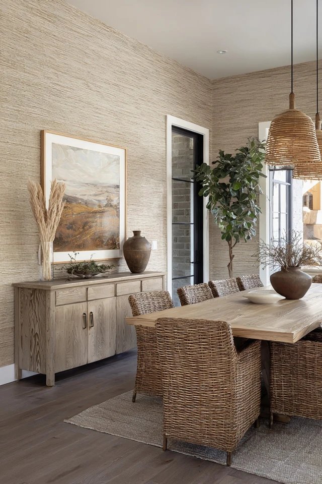 Deep grey paint behind dining table