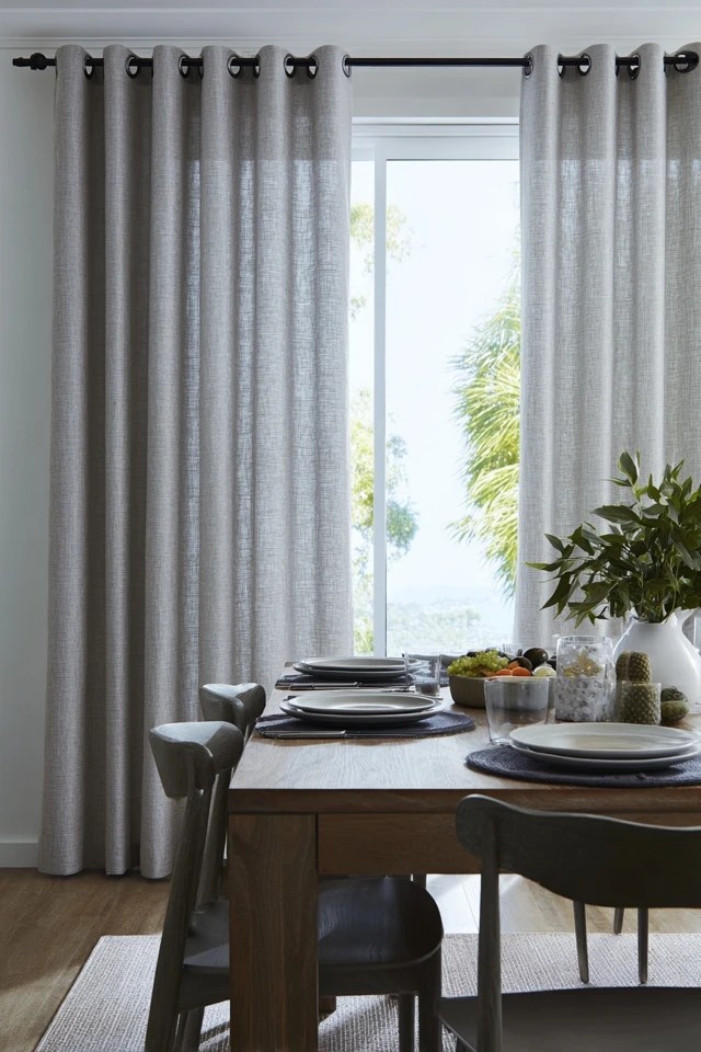 Curtains with large-scale leaf pattern